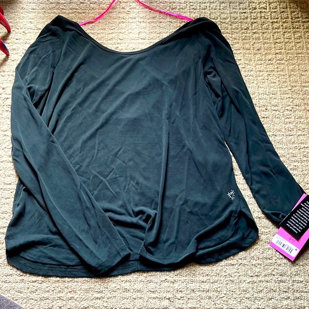 NWT Betsey Johnson Kale Green Long Sleeve Shirt with criss cross back. Women’s M